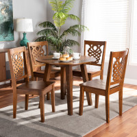 Baxton Studio Mina-Walnut-5PC Dining Set Baxton Studio Mina Modern and Contemporary Transitional Walnut Brown Finished Wood